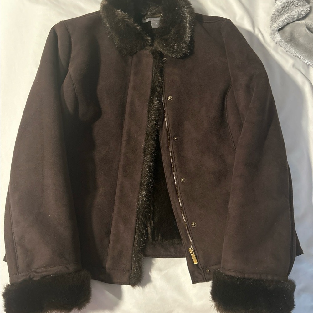 Ann Taylor Vintage Dark Brown Faux Fur Jacket